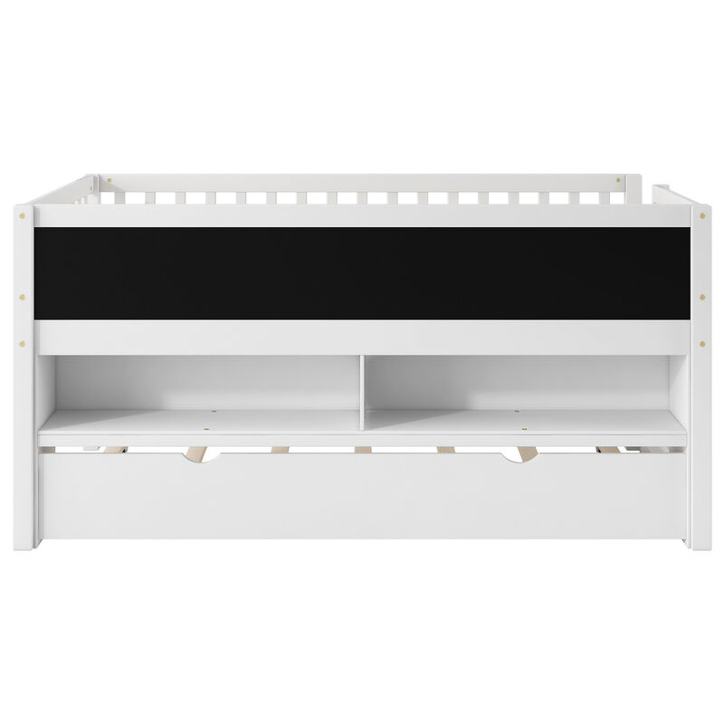 Merax Low Loft Bed with Storage Shelves and Trundl