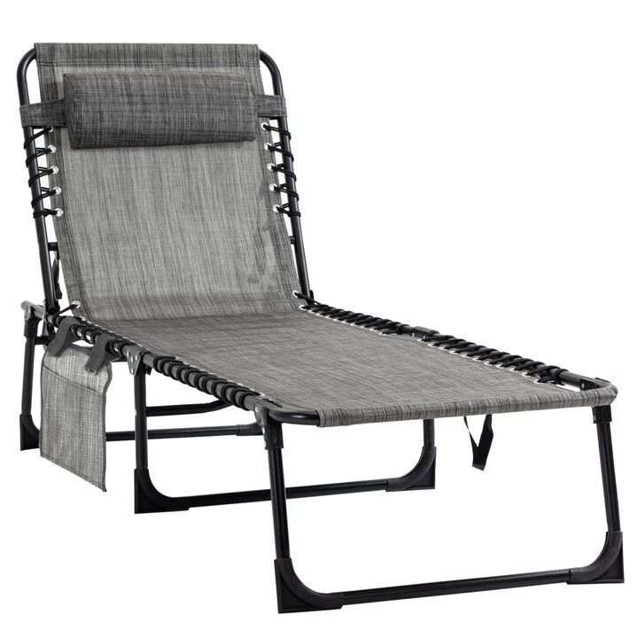 Grey Patio Lounger: Folding Chaise with 5-Level Adjustable Back
