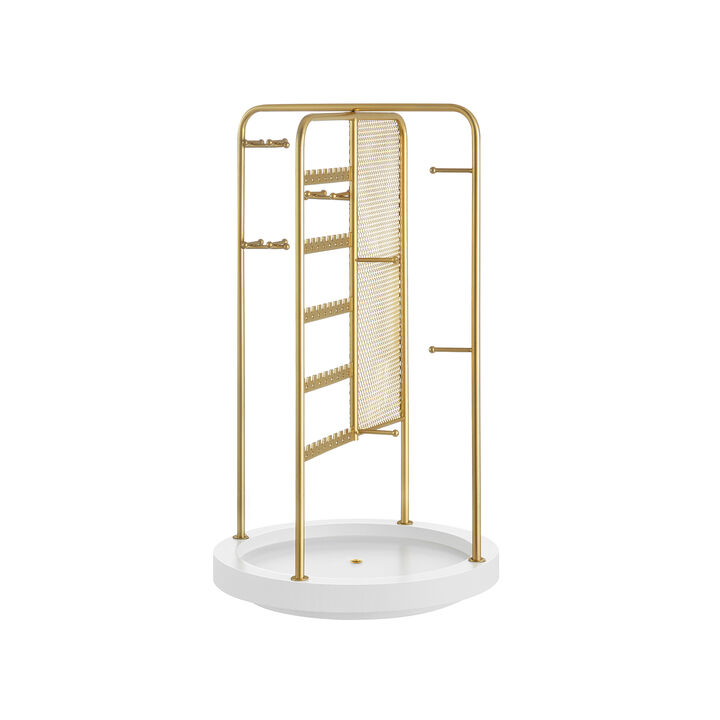 Rotating Jewelry Stand with Bottom Tray for Easy Access and Storage