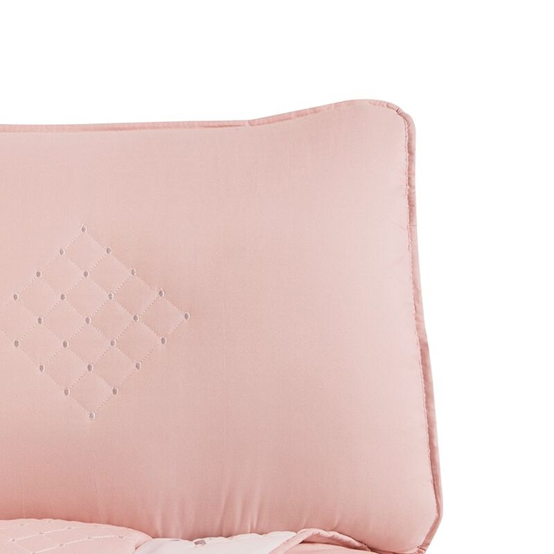 Maxie Full Size Comforter Set with Sham, Pink, White, Polyester, Polyfill - Benzara