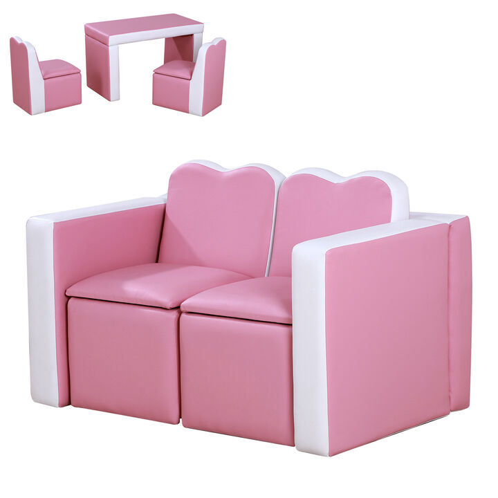Kids Leather Sofa Armchair Multi-functional Table Chair Set Storage Blue