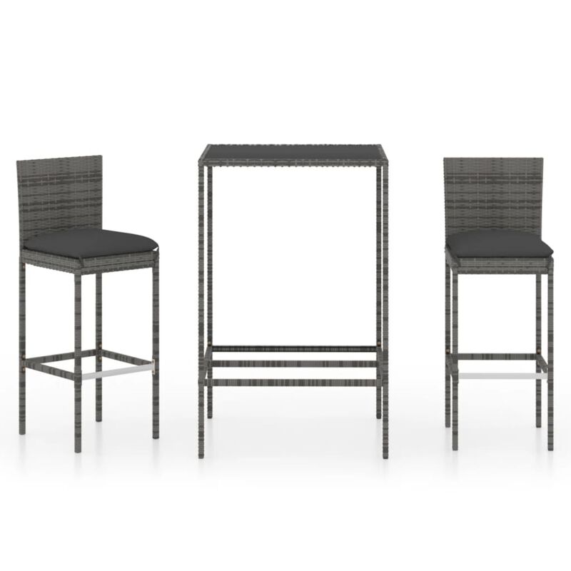 vidaXL 3 Piece Garden Bar Set with Cushions Poly Rattan Gray