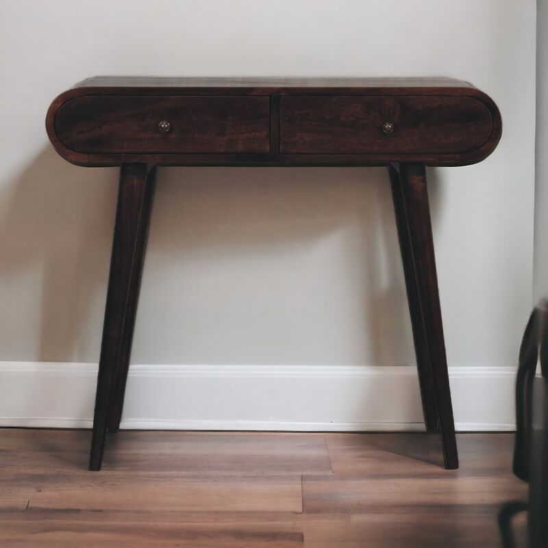 Light Walnut  Solid Wood 2 Drawers Curved Edge Console Table