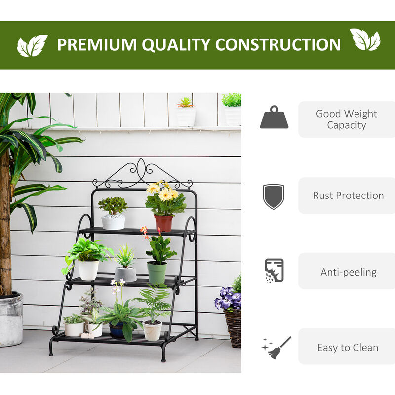 3 Tier Metal Plant Stand Ladder Flower Pot Display Rack Shelf Indoor & Outdoor