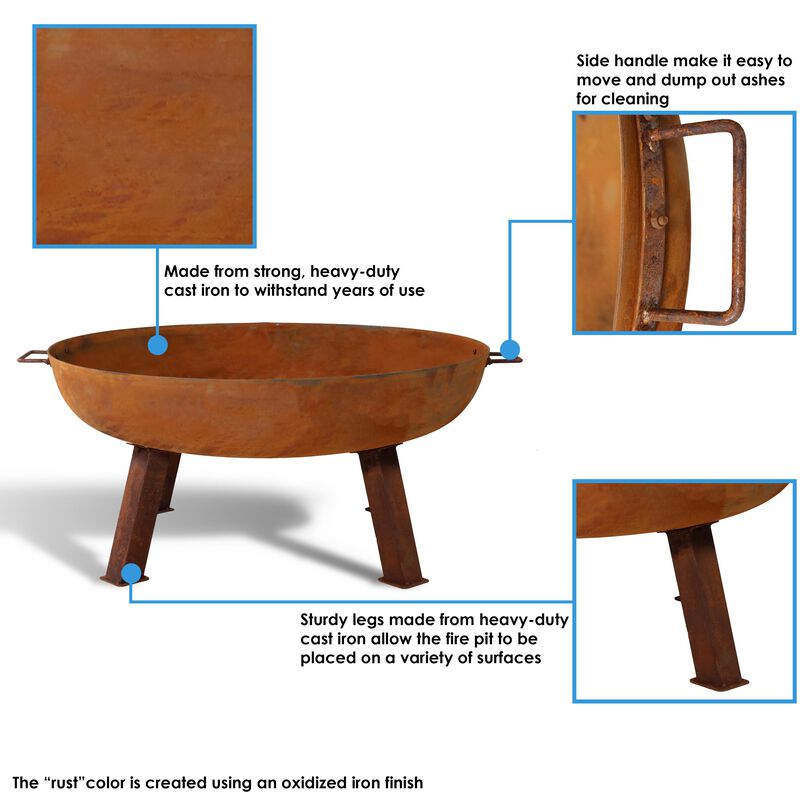 Sunnydaze Rustic Cast Iron Wood-Burning Fire Pit with Handles