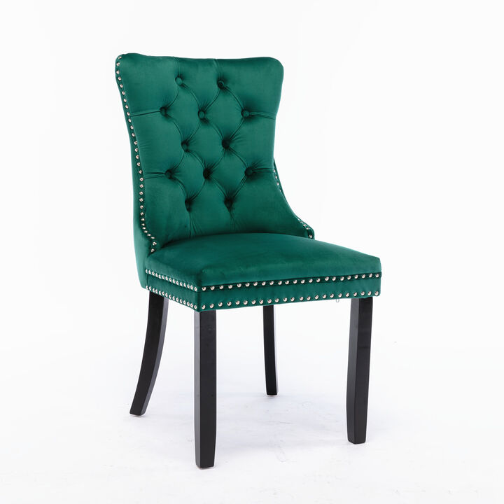 Hivvago 2 pcs HighEnd Tufted Contemporary Velvet Chair with Wooden Legs
