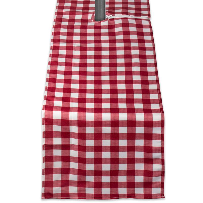 72" Red and White Checkered Outdoor Table Runner With Zipper