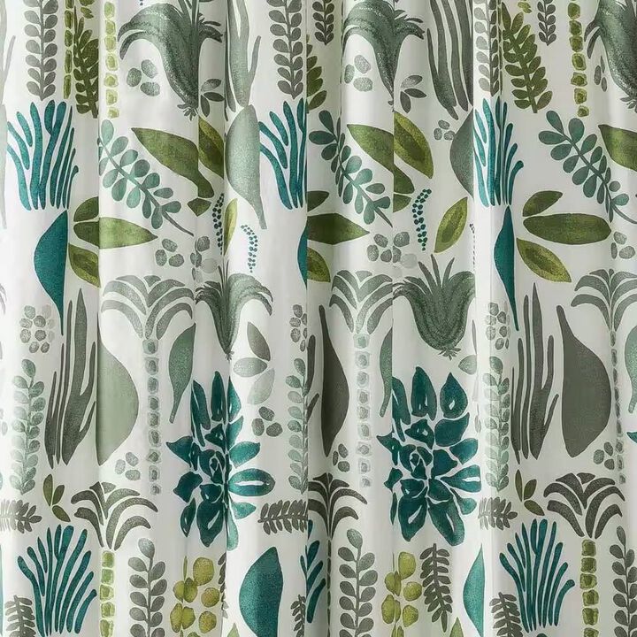 Nature-Inspired Shower Curtain – Water-Repellent Cotton-Poly with Delicate Leaf & Herb Design