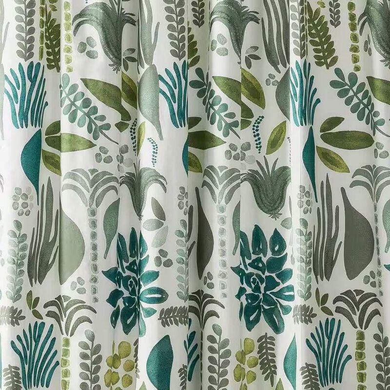 Nature-Inspired Shower Curtain – Water-Repellent Cotton-Poly with Delicate Leaf & Herb Design