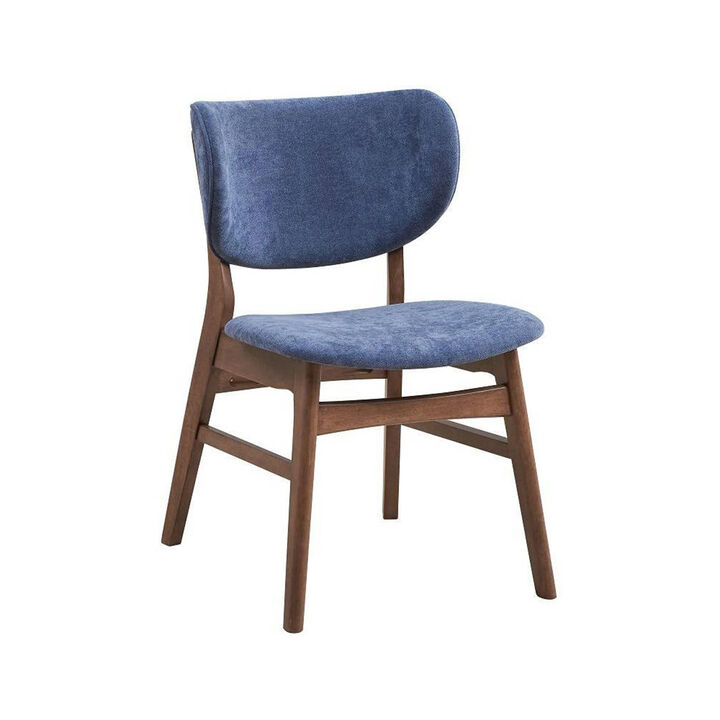 Evis 23 Inch Side Dining Chair Set of 2, Walnut Brown, Soft Blue Fabric - Benzara