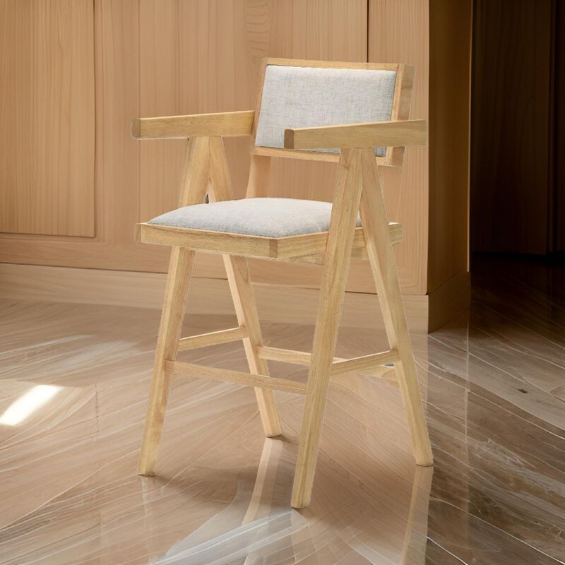 Cid Uno 26 Inch Counter Height Stool, Set of 2, Beige Fabric, Set of 2-Benzara