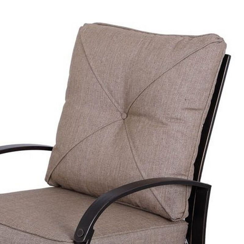 Vale Outdoor Dining Chair Set of 2, Dacron Wrap, Black Aluminum, Beige