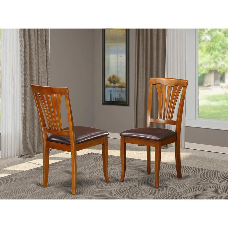East West Furniture Avon  kitchen  dining  Chair  with  Faux  Leather  Seat  -  Saddle  Brow  Finish,  Set  of  2