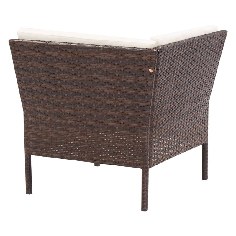 Modular 3pc Outdoor Lounger Sofa, Brown Poly Rattan, Ivory Fabric - Benzara