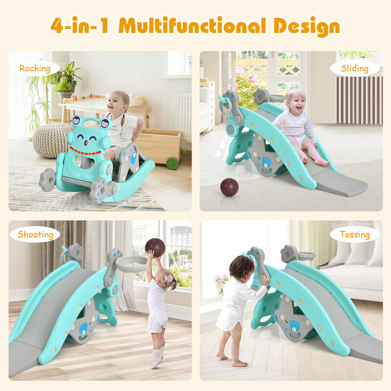 4-in-1 Rocking Horse and Slide Set for Kids-Blue