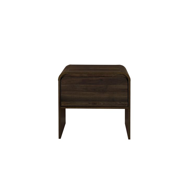 Maria Side End Table, Drawer and Waterfall Style, Brown Wood 22 Inch - Benzara