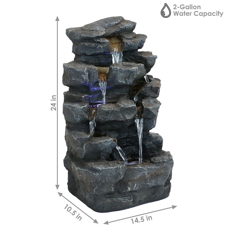 Sunnydaze Polyresin Grotto Falls Water Fountain with LED Lights - 24 in