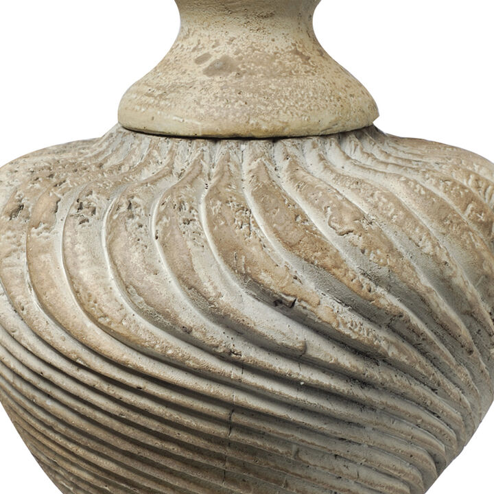 22 Inch Lidded Vase with Turned Finial Design and Swirl Pattern, White-Benzara