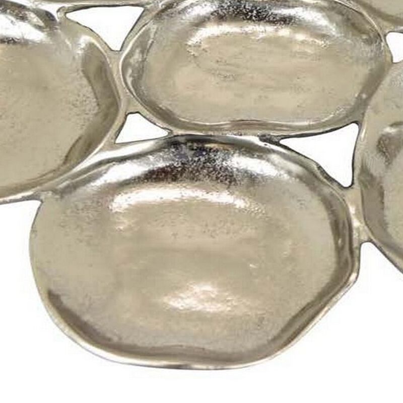 Jiva 9 Piece Decorative Bowl Set, Irregular Shaped Design, Silver Metal - Benzara