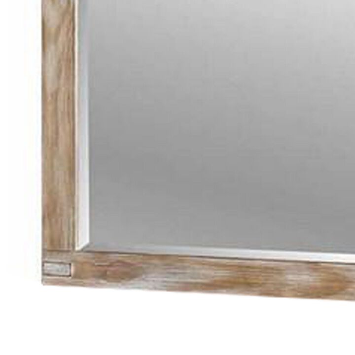 38 Inch Mirror with Rectangular Wooden Frame, Brown-Benzara