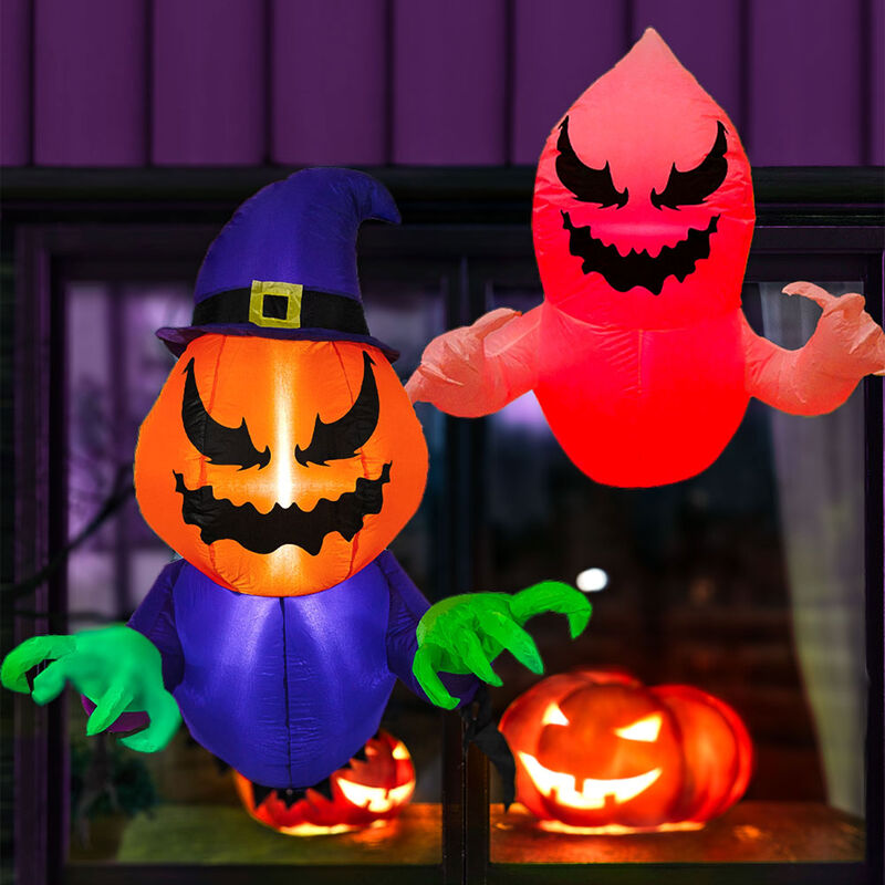 Sunnydaze Pumpkin Jack and Ghost Window Inflatable Halloween Decoration