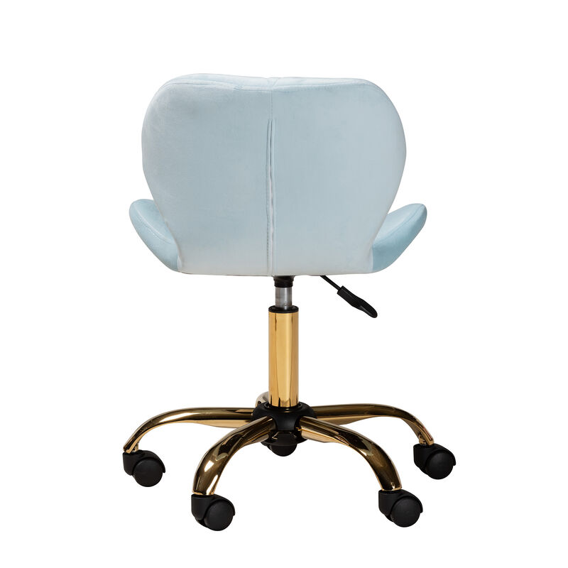 Baxton Studio Savara and Luxe Grey Velvet Fabric and Gold Metal Swivel Office Chair