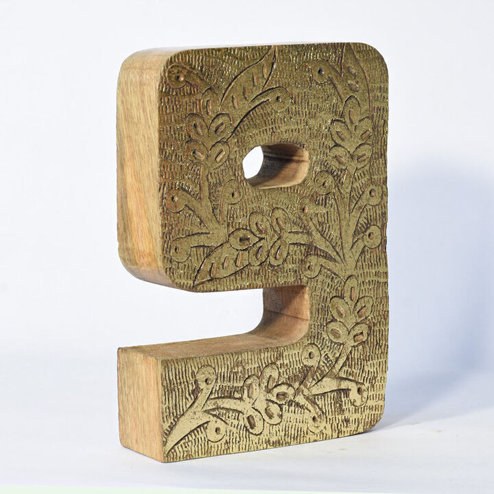 Vintage Natural Gold Handmade Eco-Friendly "9" Numeric Number For Wall Mount & Table Top Décor