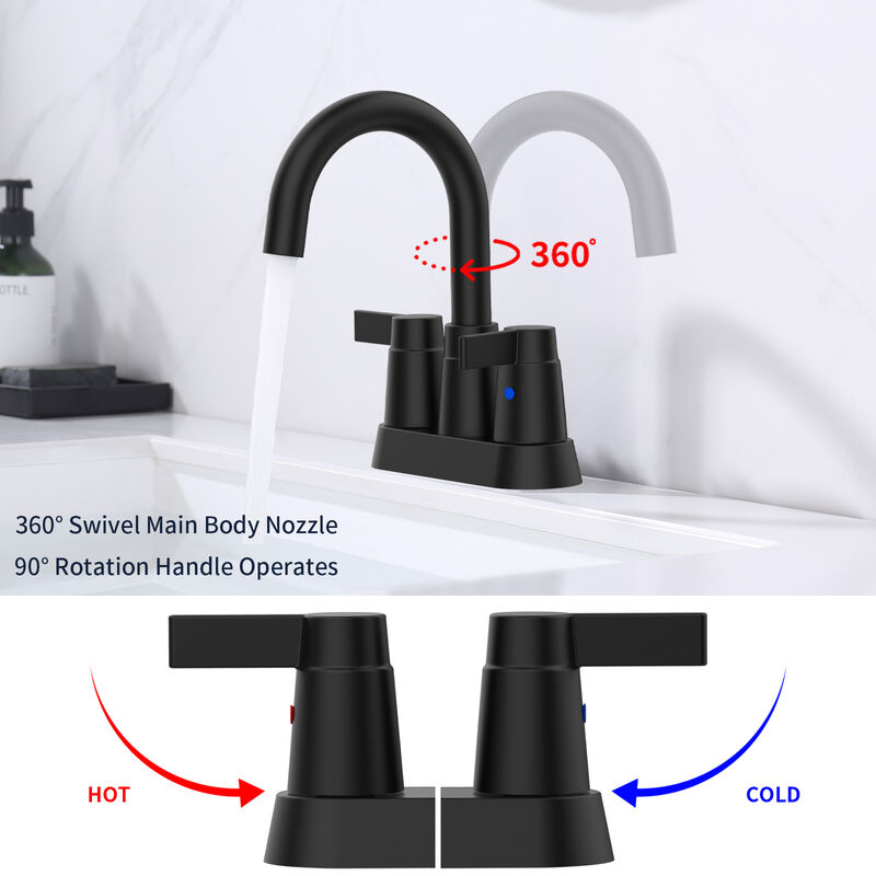 2-Handle Bathroom Sink Faucet with 360° High Arc Swivel Spout & Centerset Design for Modern Vanity