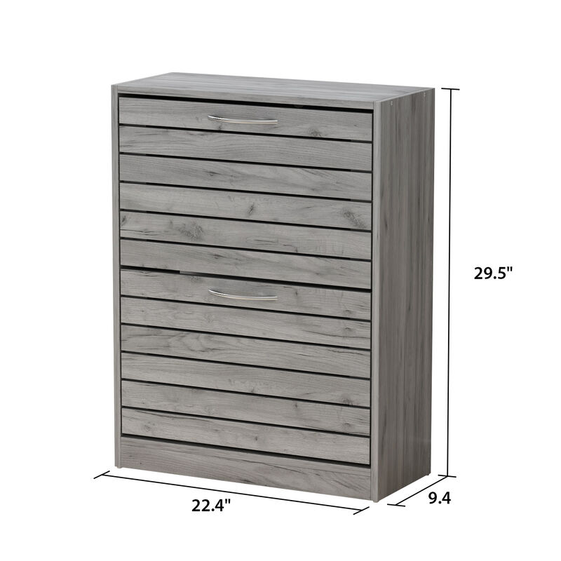 Modern Shoe Cabinet with 2 Flip Drawers, Freestanding Shoe Storage Cabinet, Shutter Design, Shoe Storage Organizer for Hallway Entryway Grey (22.4”W x 9.4”D x 29.5”H)