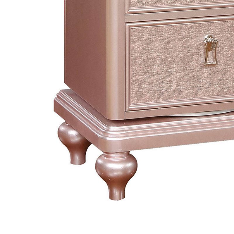 Wooden Frame 5 Drawer Swivel Chest with Mirror Trim, Rose Gold-Benzara