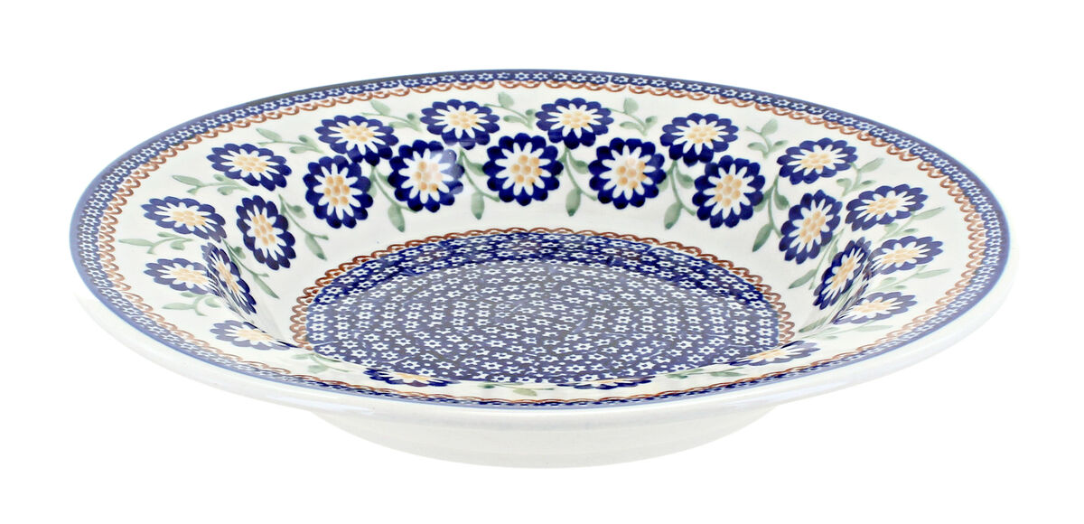 Blue Rose Polish Pottery Garden Bouquet Soup Plate