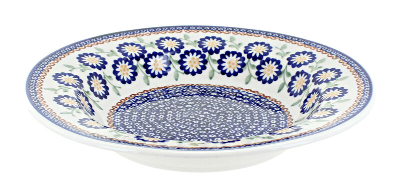 Blue Rose Polish Pottery Garden Bouquet Soup Plate