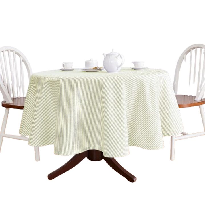 Solino Home 100% Pure Linen Round Tablecloth | Narrow Stripe for Thanksgiving, Christmas