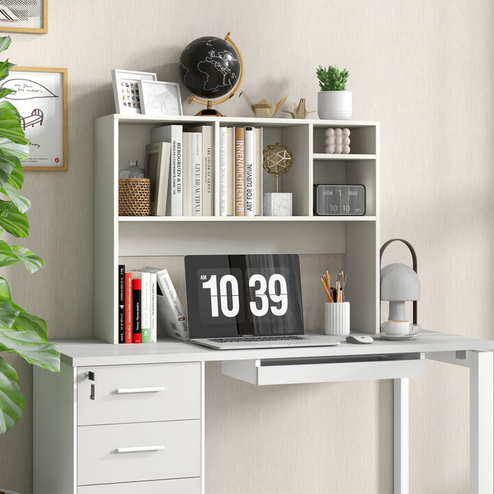 Computer Desktop Bookcase with 4 Cubbies and Open Back Compartment