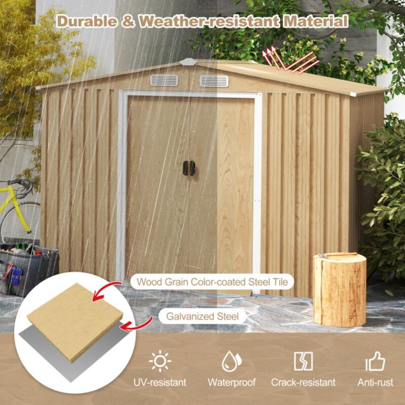 Hivvago Weather Resistant Galvanized Steel Shed with Tilted Roof for Backyard Garden Patio Lawn