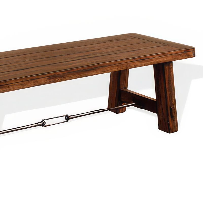 Reggie Dining Bench, Brown Mahogany Wood, Turnbuckle Accents, 64 Inch - Benzara