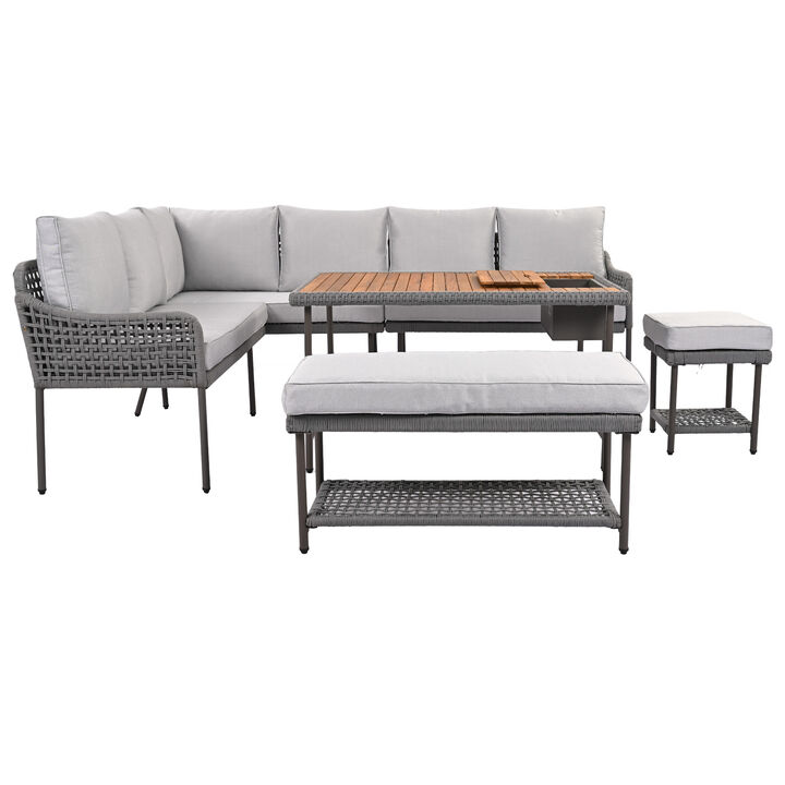 Merax 6-Piece Rope Patio Sofa Table Seating Set