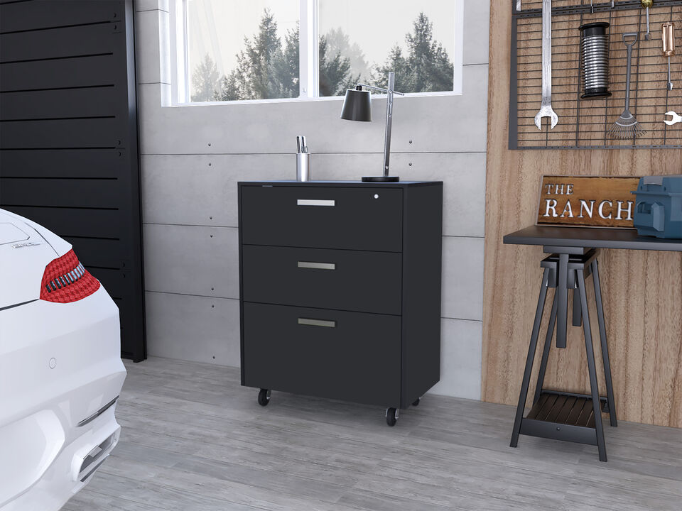 3 Drawers Storage Cabinet With Casters Lions Office, Black Wengue Finish