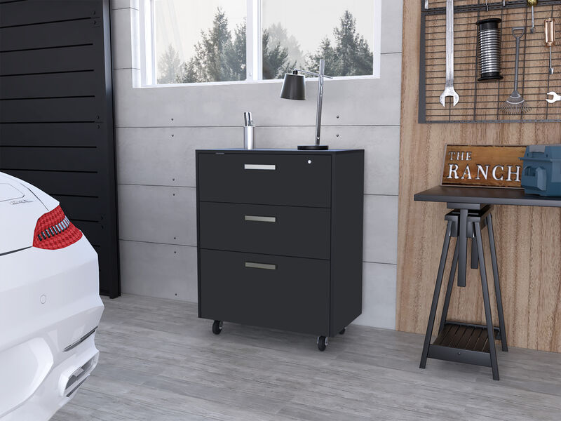 3 Drawers Storage Cabinet With Casters Lions Office, Black Wengue Finish