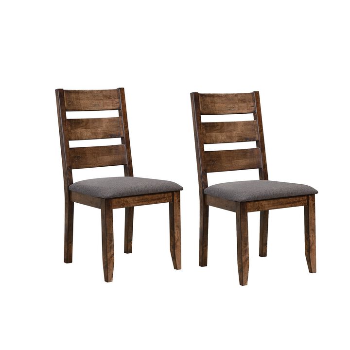 Wooden Ladder Back Dining Chair, Gray & Brown, Set of 2-Benzara