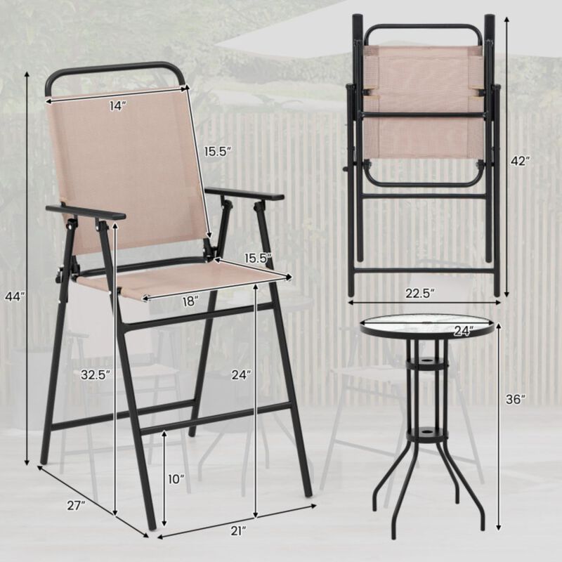 Hivvago 3 Pieces Outdoor Bistro Set with 2 Folding Chairs