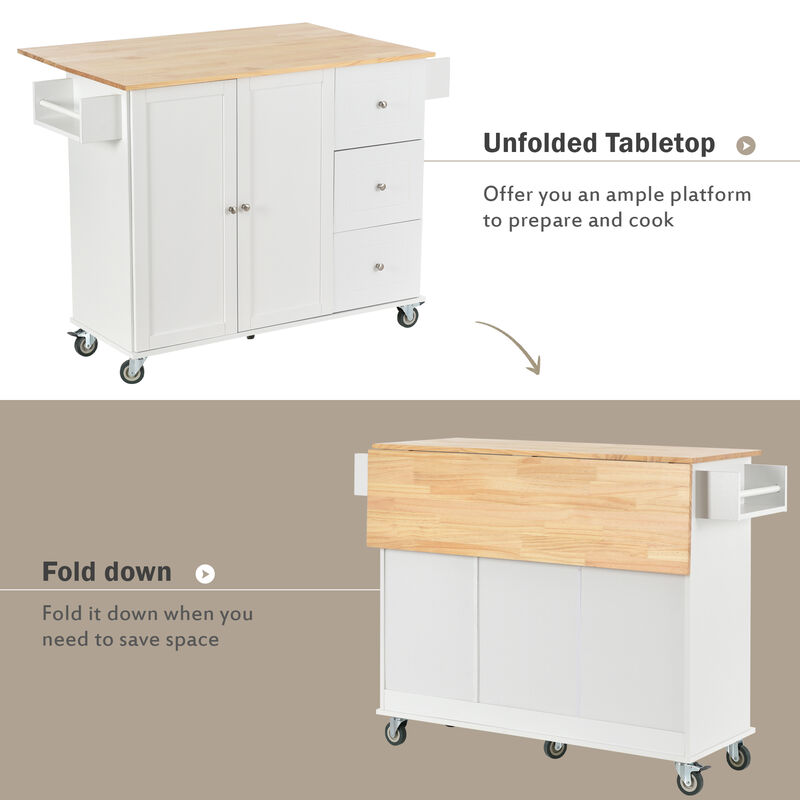 Streamdale Mobile Kitchen Island, Solid Wood Top, Locking Wheels