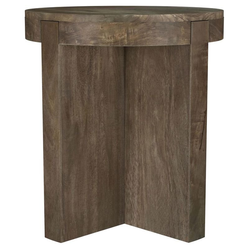 Kinaj Side End Table, Dark Brown Solid Mango Wood, Round 20 Inch - Benzara