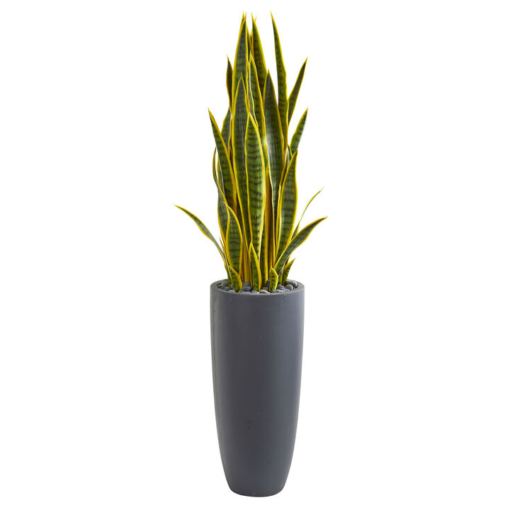 Hivvago 4.5" Sansevieria Artificial Plant in Gray Planter