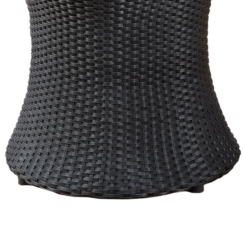 Loco Outdoor Side Table, Hourglass Shape, Round 20 Inch, Black Rattan - Benzara