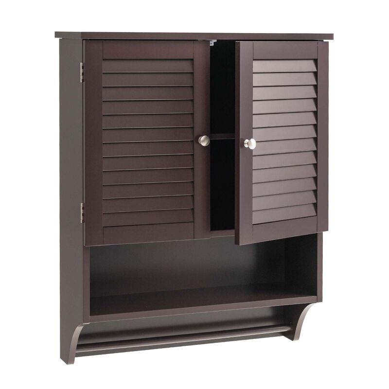 Costway Bathroom Wall Mounted Medicine Cabinet with Louvered Doors & Towel Bar White