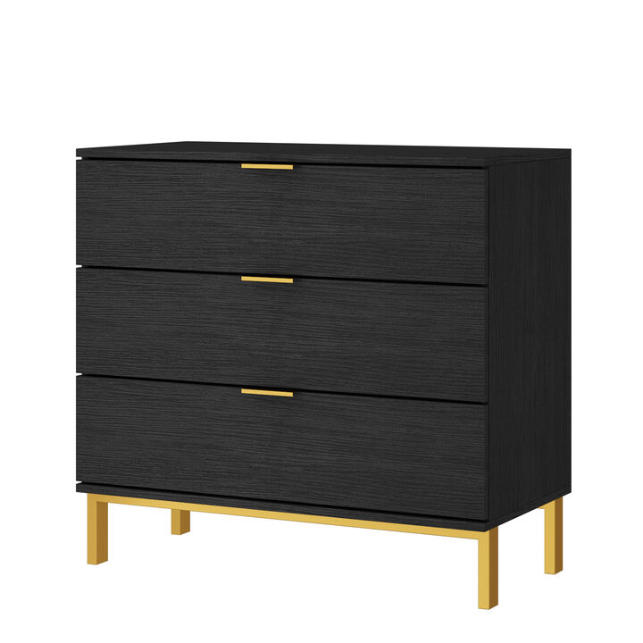 3-Drawers Black Wood Chest of Drawers Dresser Vanity Table Storage Cabinet Nightstand 29.7 in. H x 31.5 W x 15.7 D