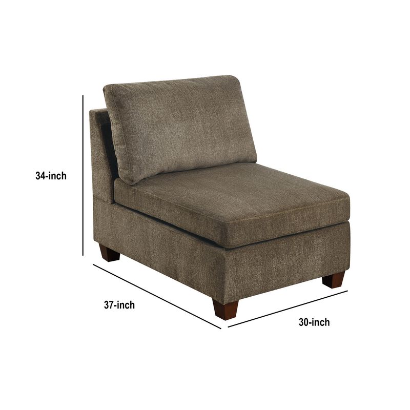 Fabric Armless Chair with Loose Back Pillows, Brown-Benzara
