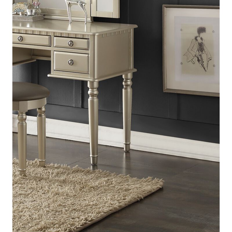 Bedroom Contemporary Vanity Set W Foldable Mirror Stool Drawers Silver Color