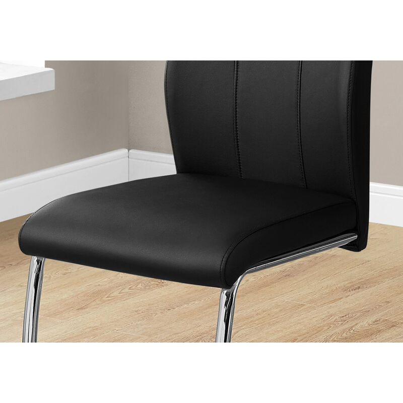 Monarch Specialties I 1076 Dining Chair, Set Of 2, Side, Upholstered, Kitchen, Dining Room, Pu Leather Look, Metal, Black, Chrome, Contemporary, Modern